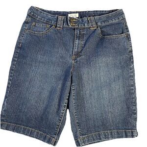 Vtg St Johns Bay Womens Stretch Denim Jean Shorts Size 14 Blue Bermuda